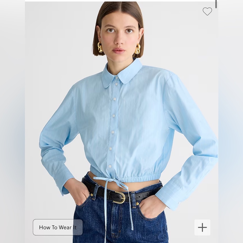 J.CREW Size XS Cropped fitted-Waist Button-up Shirt  Stripe Blue